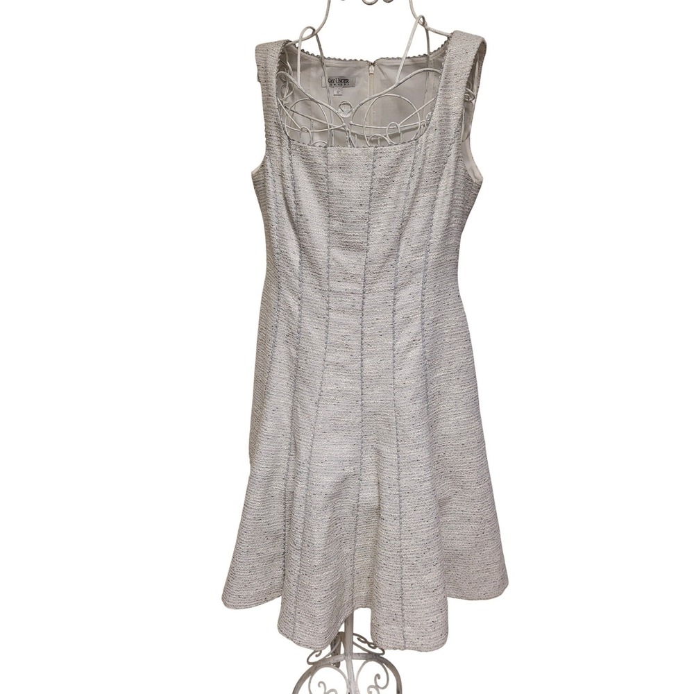 Kay Unger NY Metallic Tweed Square Neck Fit Flare Dress Fully Lined Size 12